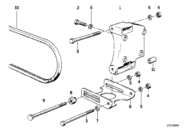 1986 BMW 524td Air Conditioning Compressor - Supporting Bracket Diagram