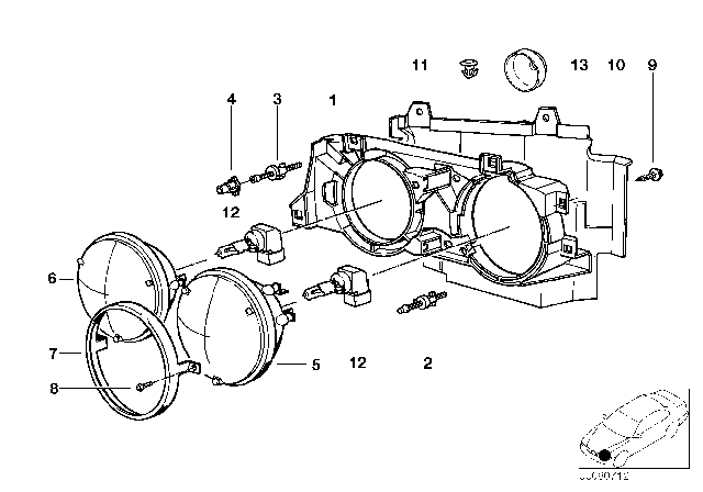 1992 BMW 735i Single Components For Headlight Diagram 2