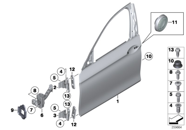 2013 BMW ActiveHybrid 5 Right Lower Front Door Hinge Diagram for 41517259594