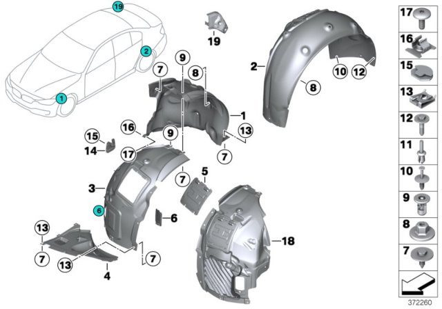 2016 BMW 328i Wheel Arch Trim Diagram