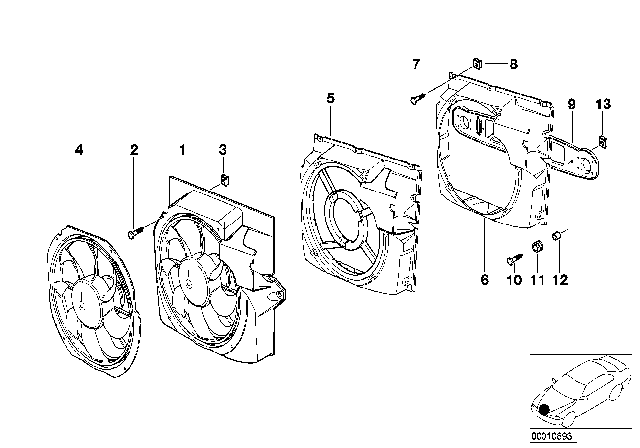 1998 BMW M3 Pusher Fan And Mounting Parts Diagram
