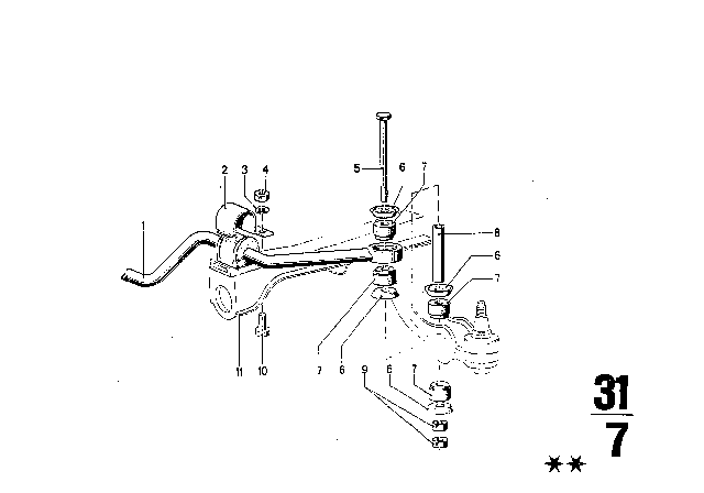 1972 BMW Bavaria Rubber Mounting Diagram for 31331106861