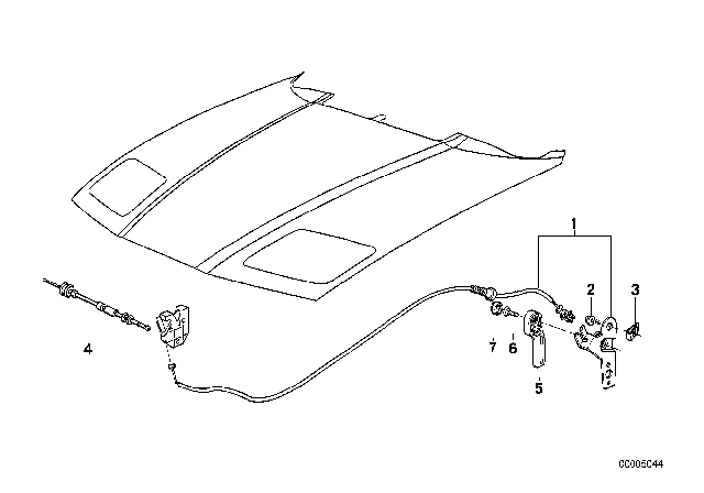 1994 BMW 850Ci Engine Hood Mechanism Diagram