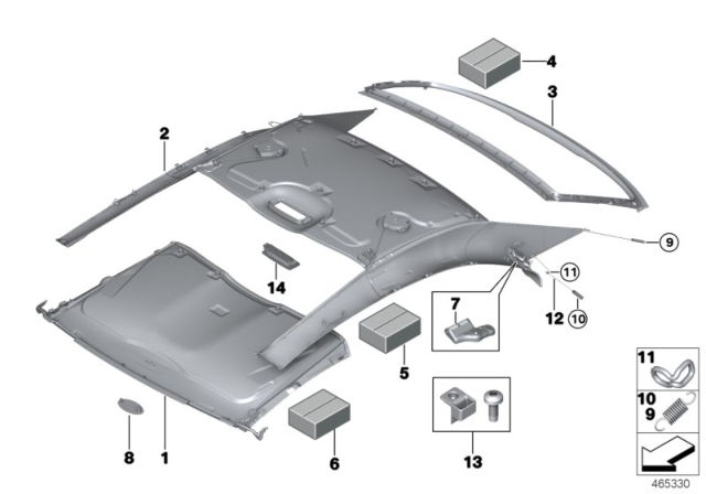2019 BMW M4 Internal Head Lining Diagram