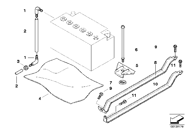 2008 BMW 535i Battery Holder And Mounting Parts Diagram