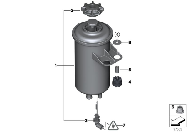 2009 BMW X6 Power Steering Fluid Oil Reservoir Tank Diagram for 32416782286