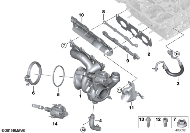 2020 BMW i8 Exhaust Turbocharger W.Exhaust Manifold Diagram for 11657625161