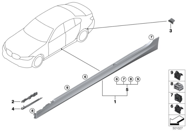 2019 BMW 330i xDrive SUPPORTING LEDGE RIGHT Diagram for 51777428036