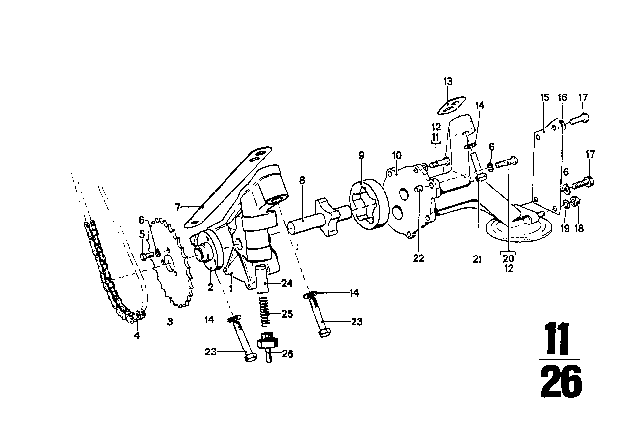1974 BMW 3.0CS Engine Oil Pump Chain Diagram for 11417577656