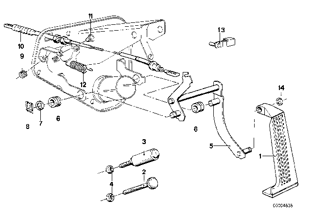 1982 BMW 320i Accelerator Pedal / Bowden Cable Diagram