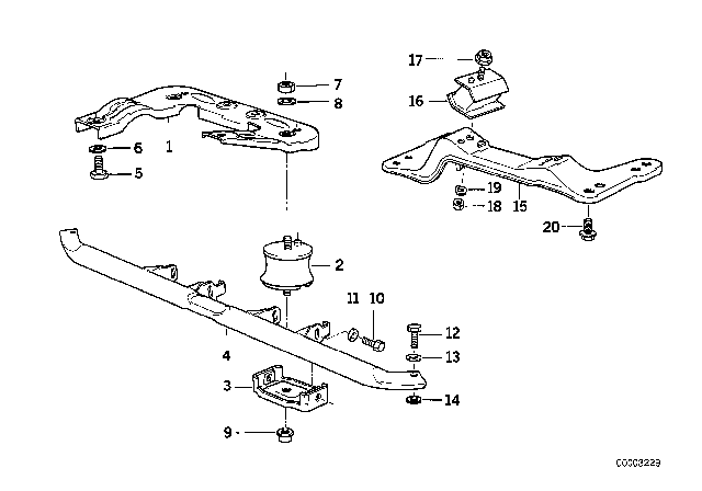 1995 BMW 325i Automatic Transmission Mount Rear Left Diagram for 24701138427