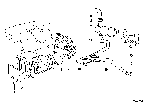 1991 BMW 318is Air Hose Diagram for 13411721909