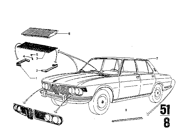 1970 BMW 2500 Mouldings Diagram 2
