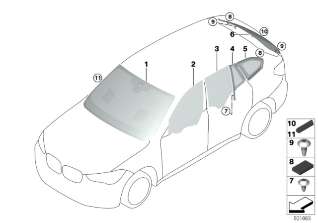 2020 BMW X1 Glazing Diagram