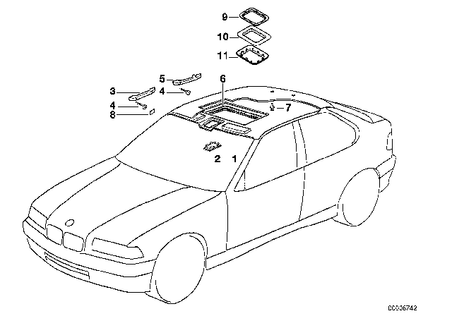 1995 BMW 318ti Cover Sliding Roof Motor Diagram for 51448189228