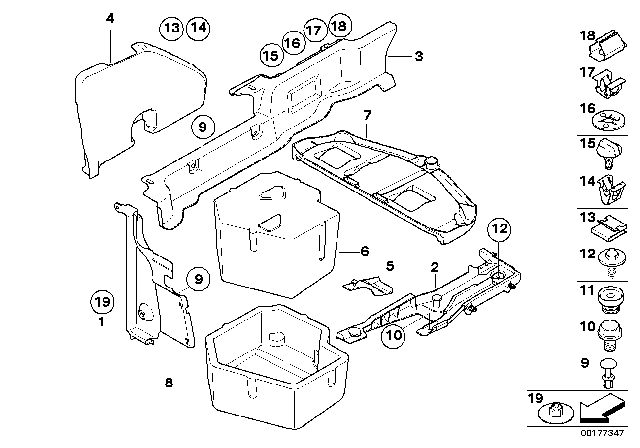 2008 BMW M3 Mounting Parts For Trunk Floor Panel Diagram