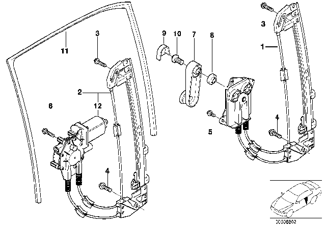 1999 BMW 540i Door Window Lifting Mechanism Diagram 2