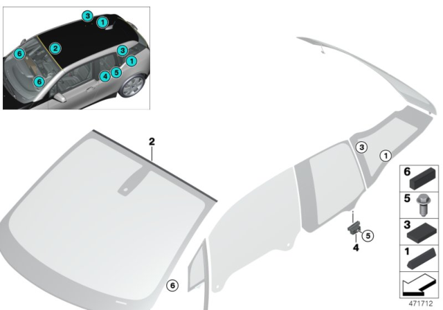 2020 BMW i3s Glazing, Mounting Parts Diagram