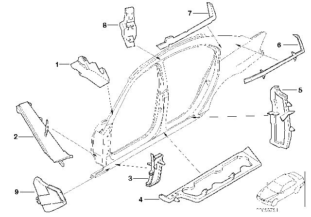 2004 BMW 745i Moulded Part Column A Right Diagram for 41217027404