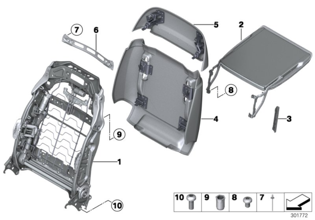2014 BMW 760Li Rear Panel, Comfort Seat, Bottom Diagram for 52107319101