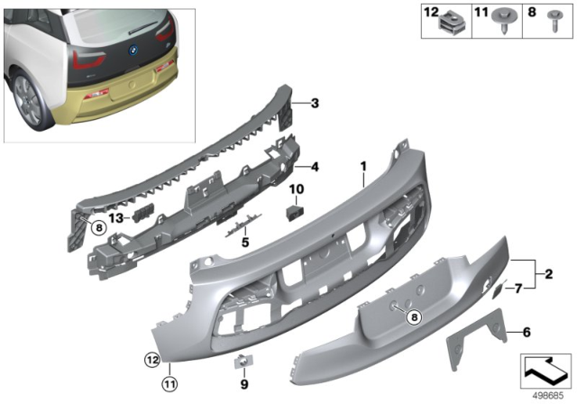 2015 BMW i3 Panel, Bumper, Primed, Rear Diagram for 51127370581
