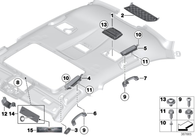 2011 BMW 740i Mounting Parts, Roofliner Diagram