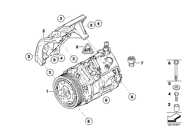 2009 BMW 335i Air - Conditioner Compressor / Mounting Part Diagram