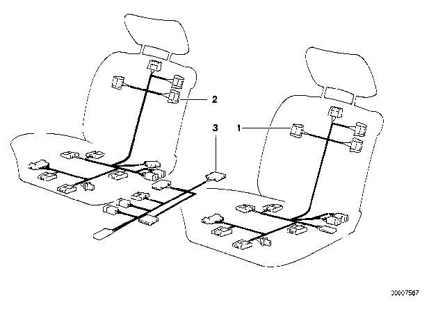 1988 BMW 735iL Wiring Set Seat Right Diagram for 61128350206