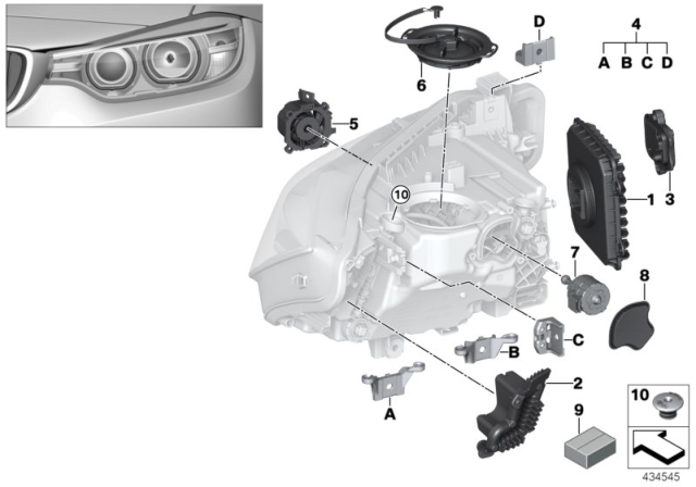2017 BMW 340i Single Parts, Headlight Diagram