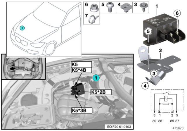2016 BMW 328i Relay, Electric Fan Motor Diagram 1