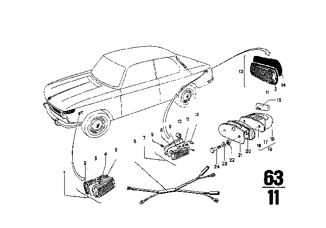 1974 BMW 2002tii Side Marker Light Diagram for 63141352989