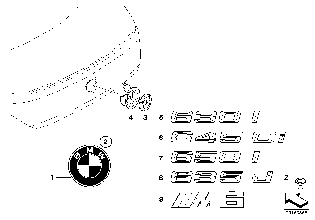 2009 BMW M6 Emblems / Letterings Diagram