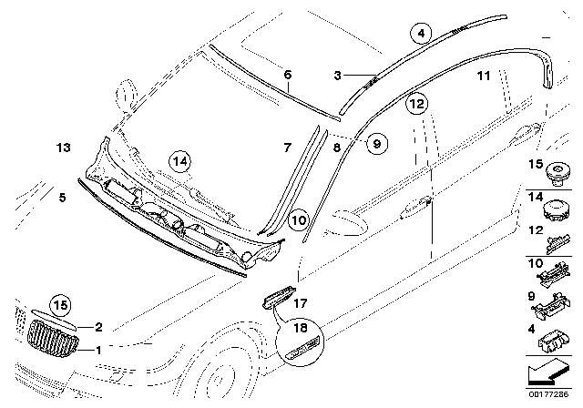 2007 BMW 323i Exterior Trim / Grille / Seals Diagram 2