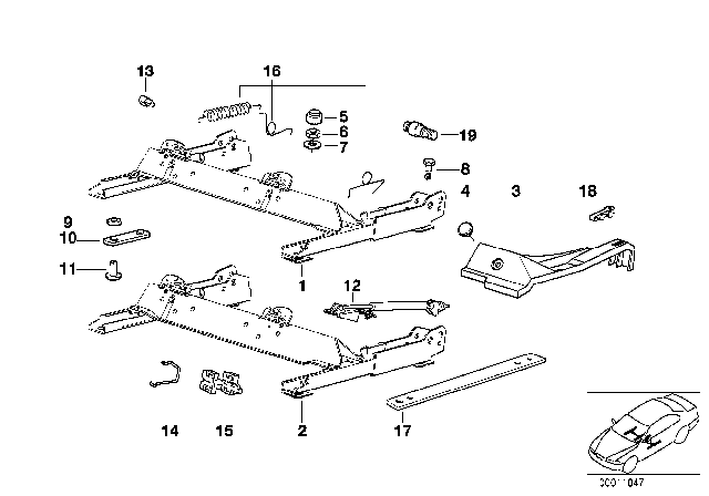 1993 BMW 318is Seat Rail Right Diagram for 52108161536