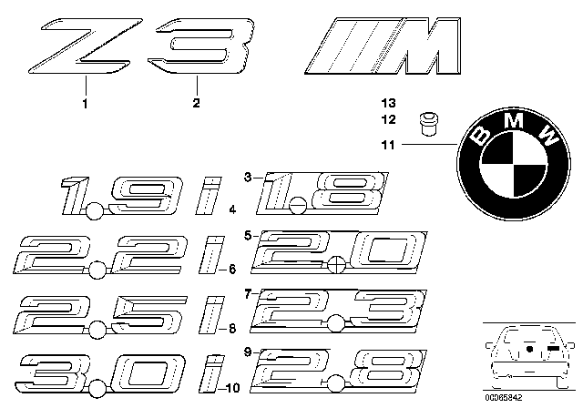 2002 BMW Z3 M Emblems / Letterings Diagram