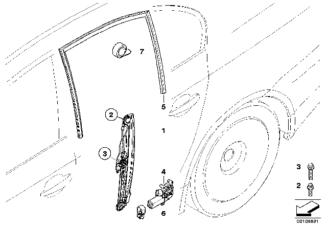 2008 BMW 550i Door Window Lifting Mechanism Diagram 2