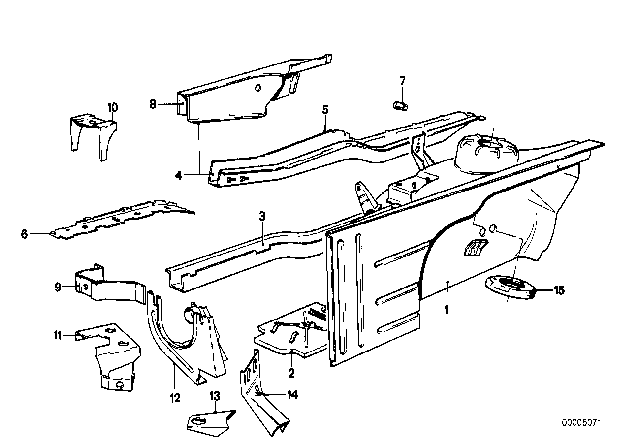 1984 BMW 633CSi Wheelhouse / Engine Support Diagram
