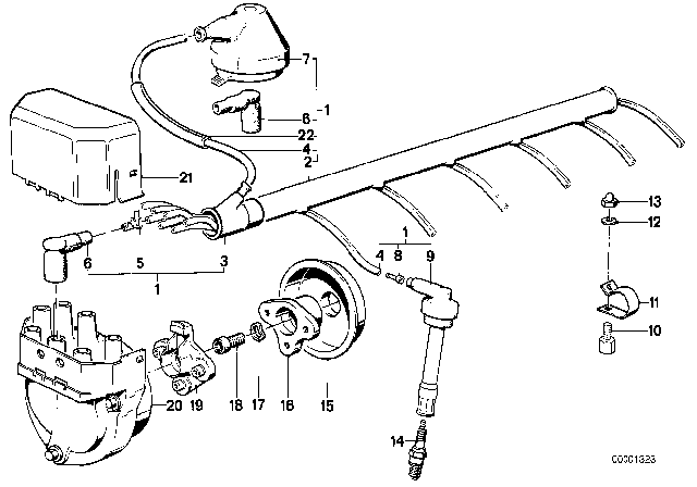 1987 BMW M6 Ignition Wiring / Spark Plug / Distributor Cable Diagram
