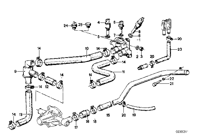 1985 BMW 318i Thermostat Diagram for 11531253249
