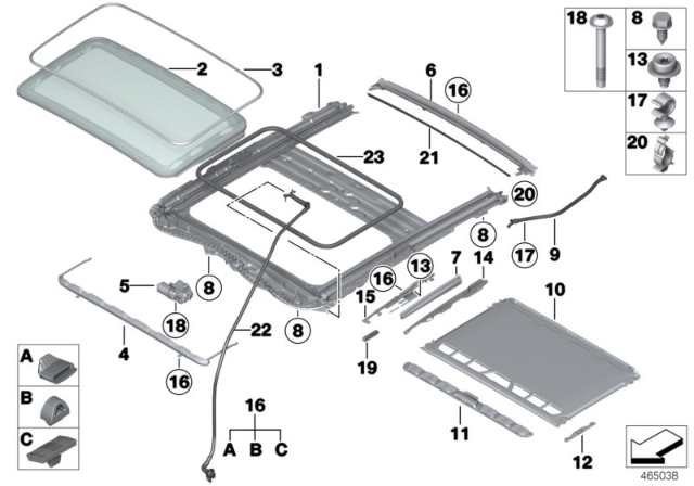 2019 BMW M4 Frame Sliding-Lifting Roof Complete Diagram for 54107300238