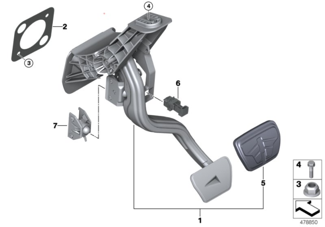 2020 BMW 740i xDrive Pedal Assembly, Automatic Transmission Diagram 1