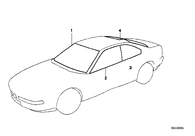 1996 BMW 850Ci Glazing Diagram