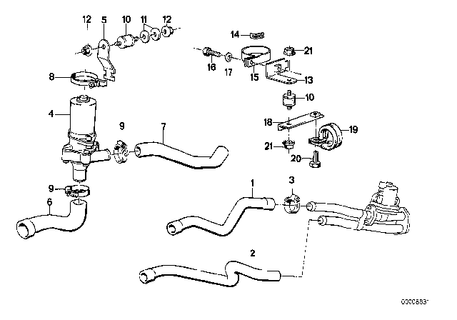 1988 BMW M3 Additional Water Pump / Water Hose Diagram