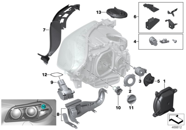 2016 BMW 550i Single Components For Headlight Diagram