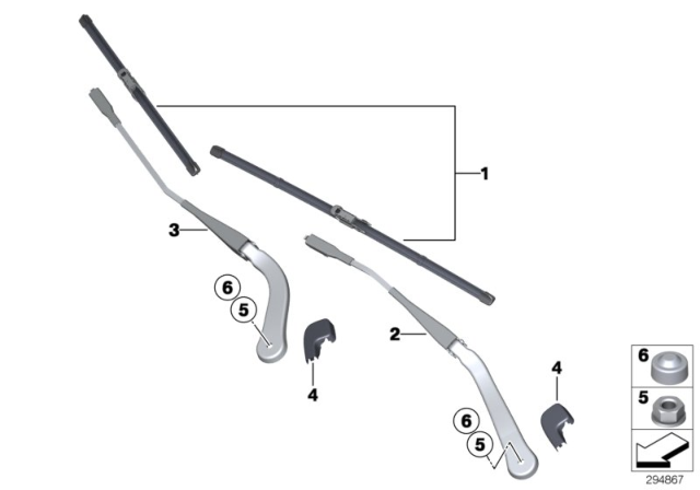 2006 BMW 325xi Single Components For Wiper Arm Diagram