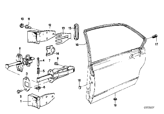 1981 BMW 733i Rear Door - Hinge / Door Brake Diagram