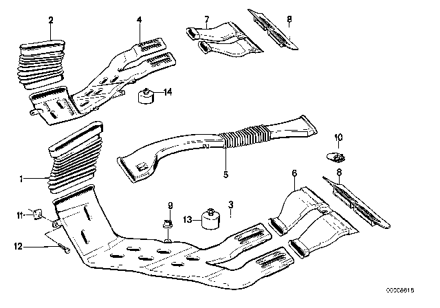 1992 BMW 735i Rear Heater Duct Diagram for 64221908629