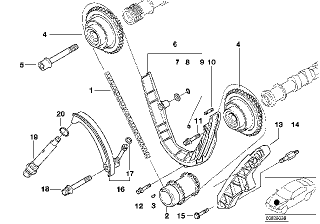 1999 BMW 540i Engine Timing Chain Guide Diagram for 11311745406