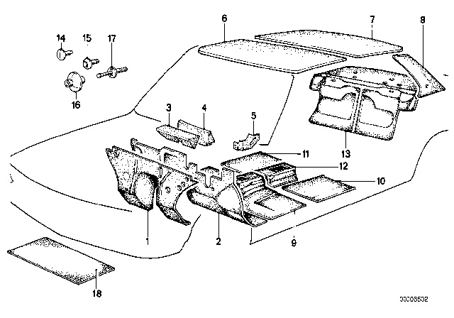 1987 BMW 528e Sound Insulation Diagram