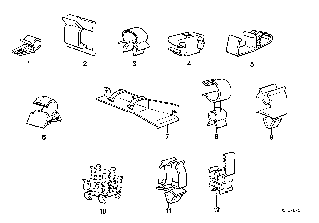 1986 BMW 524td Cable Clamps / Cable Holder Diagram